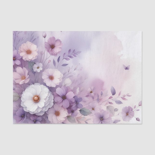 Papel De Seda Flores aquarelas em cores pastosas moles (Frente )
