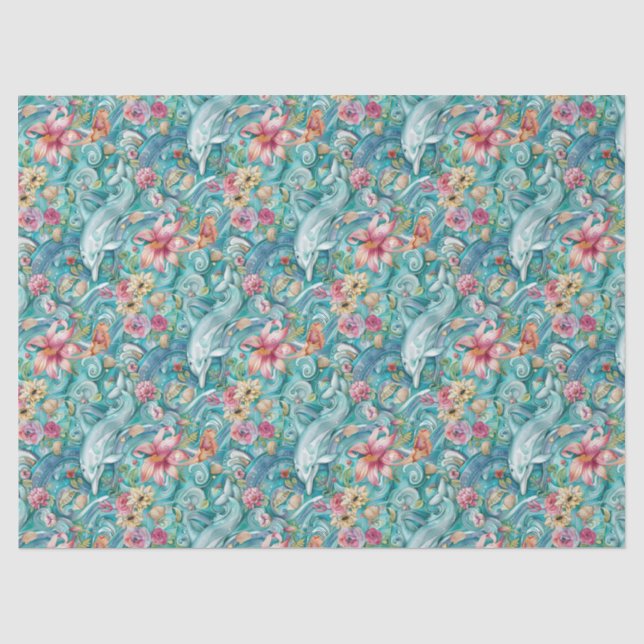 Papel De Seda Flores Aquáticas Fantasiosas em Aquarela Decoupage (Frente )