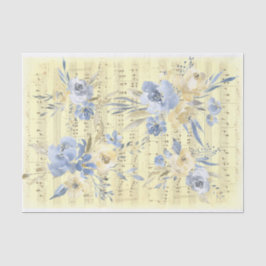 Papel De Seda flores azuis amarelas | antiga folha de música