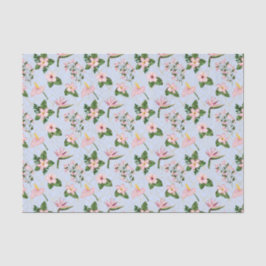 Papel De Seda Flores azuis-claras e cor-de-rosa