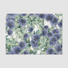 Papel De Seda Flores azuis com folhas verdes e dourado
