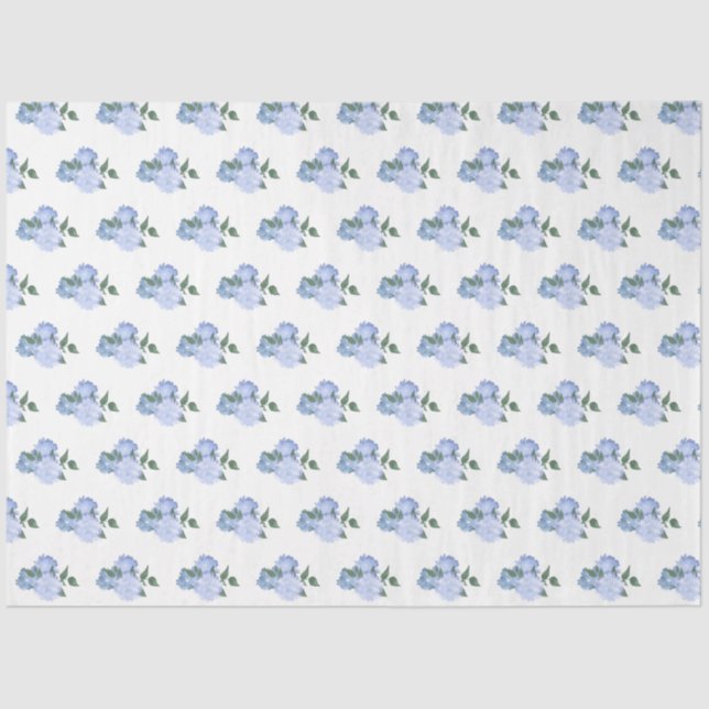 Papel De Seda Flores Azuis Dusty e Padrão Verde (Frente )