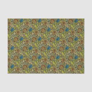Papel De Seda Flores azuis e alaranjadas de Nouveau na videira