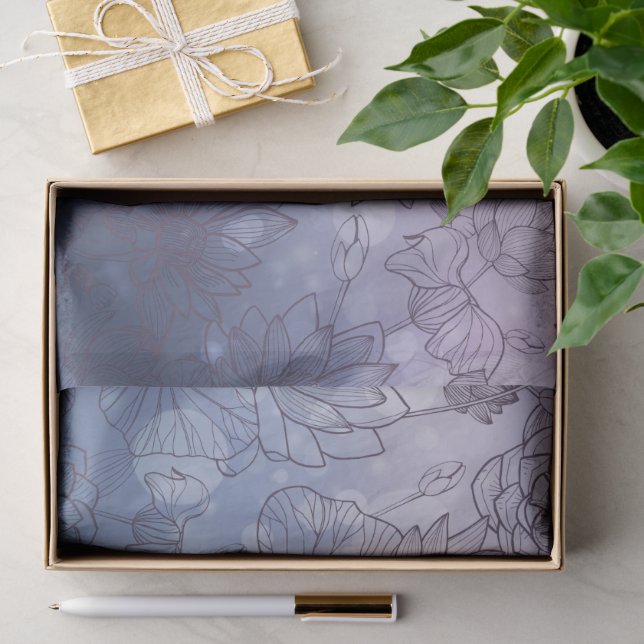 Papel De Seda Flores Azuis E Roxas Modernas Elegantes (Presente)