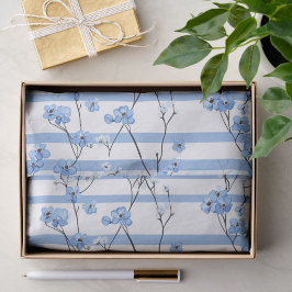 Papel De Seda Flores Azuis Elegantes com Desenho Listrado
