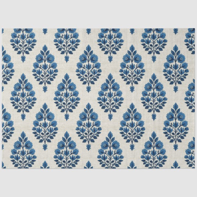 Papel De Seda Flores Azuis em Padrão de Decoupage de Linho (Frente )