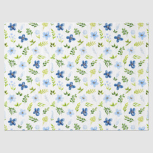 Papel De Seda Flores Azuis Marinho e Bebê com Padrão de Folhagem