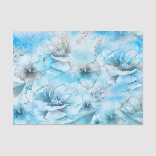 Papel De Seda Flores Azuis Na Água (Frente )