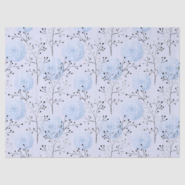 Papel De Seda Flores Azuis na Decoupage Azul Claro (Frente )