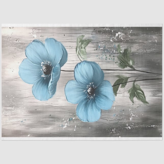Papel De Seda Flores Azuis na Decoupage de Pintura de Madeira de (Frente )