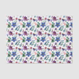 Papel De Seda Flores Azuis Púrpuras de Decoupage Aquarela