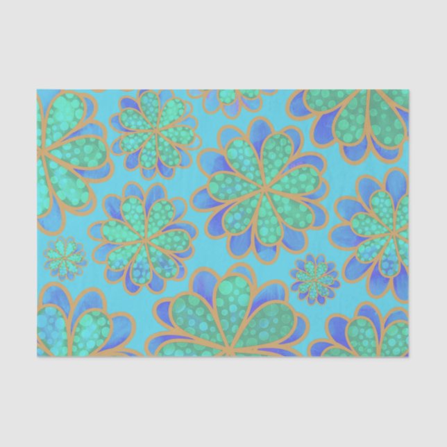 Papel De Seda Flores Azuis Suaves Flutuando em um Mar  (Frente )