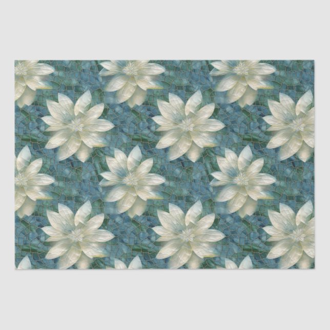 Papel De Seda Flores Azul e Branco (Frente )
