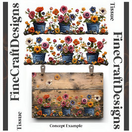 Papel De Seda Flores Bordadas Em Vasos Decoupage E e D 018