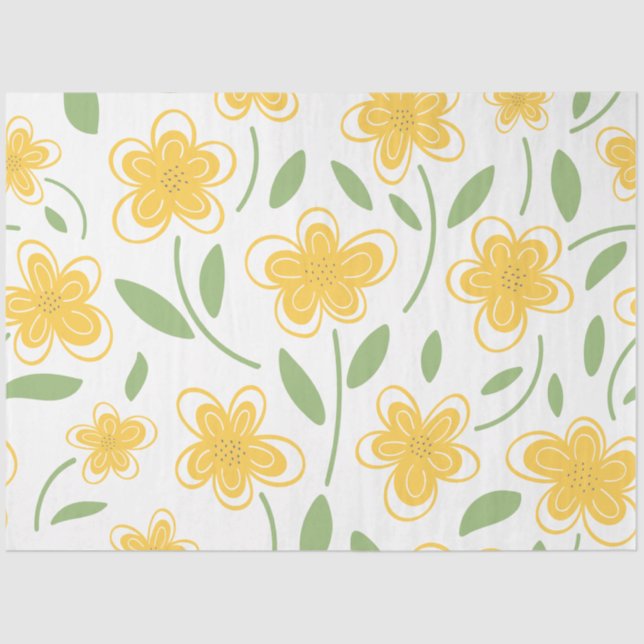 Papel De Seda Flores Botânicas Amarelas Amarelas Modernas (Frente )