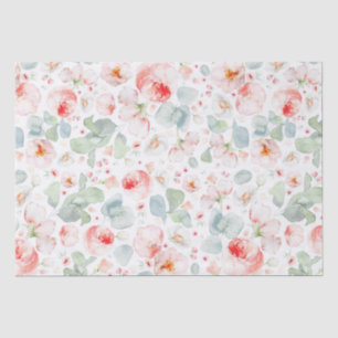 Papel De Seda Flores Botânicas de Aquarela Rosa Claro 