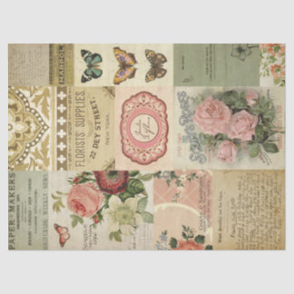 Papel De Seda Flores Botânicas e Descamação de Ephemera Vintage