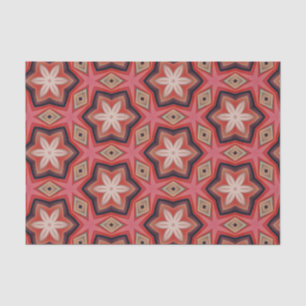 Papel De Seda Flores Brancas Caleidoscópicas Geométricas Em Verm