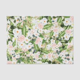 Papel De Seda Flores brancas com folhas verdes 3