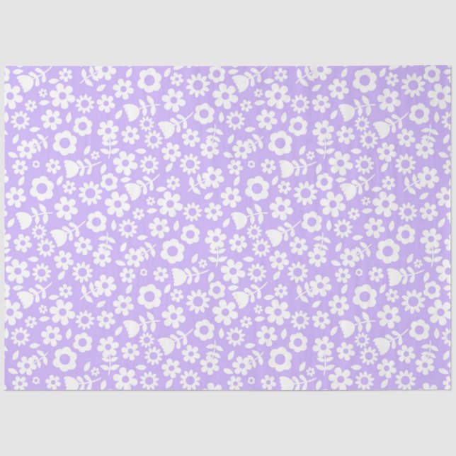 Papel De Seda Flores Brancas de Flor de Primavera em Roxo (Frente )