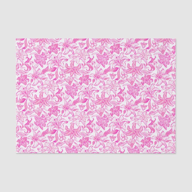 Papel De Seda Flores brancas e rosa Impressão da Praia da Preppy (Frente )