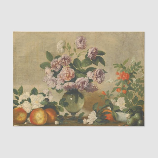 Papel De Seda Flores Brancas e Rosa (Pêonias Ainda Vidas) (Frente )