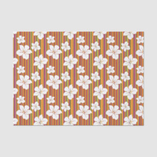Papel De Seda Flores brancas em um fundo listrado
