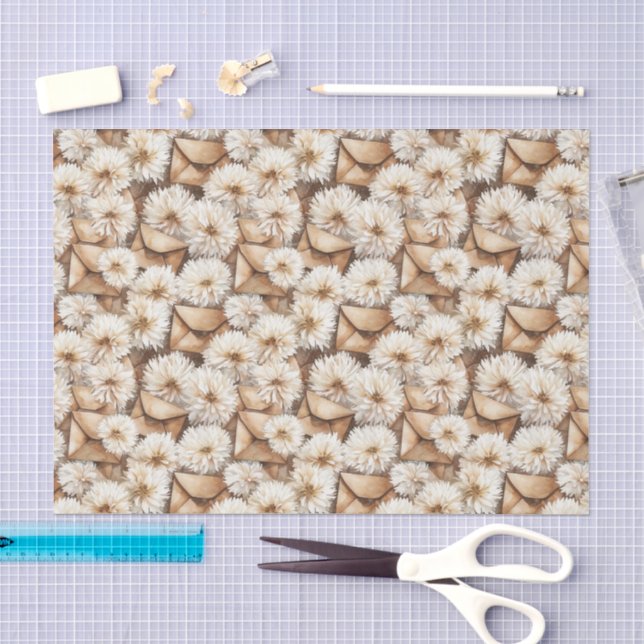 Papel De Seda Flores Brancas Envelopes Creme Aniversário (Arte )