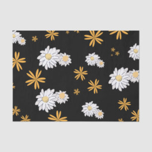 Papel De Seda Flores brancas margaridas em uma bolsa preta de fu