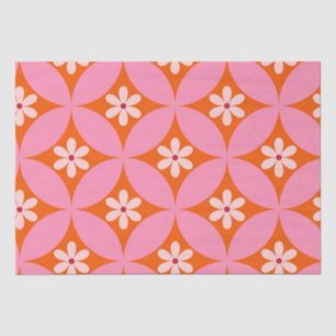 Papel De Seda Flores brancas no padrão dos círculos cor-de-rosa