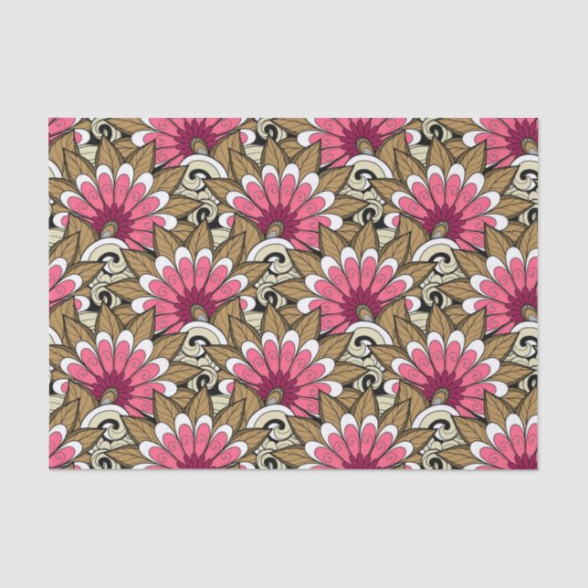 Papel De Seda Flores Brancas Rosa E Marrom Sujo (Frente )