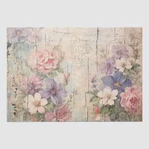 Papel De Seda Flores brancas roxas, cor-de-rosa, chique Vintage