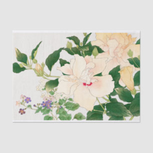 Papel De Seda Flores Browallia & Hibiscus - bloco de madeira jap