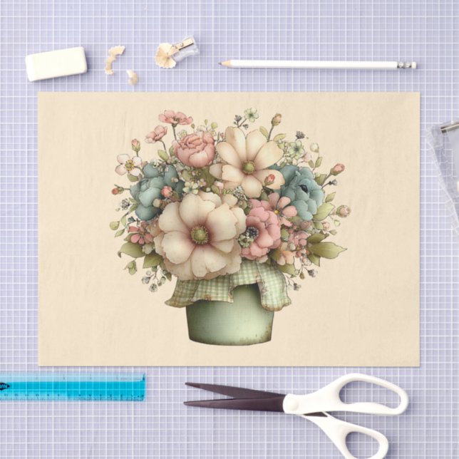 Papel De Seda Flores Caprichosas em um Vaso de Planta Cute (Arte )