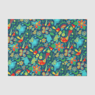 Papel De Seda Flores Coloridas Aves e Borboletas