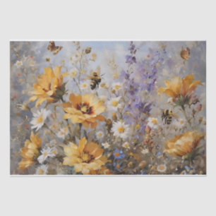 Papel De Seda Flores com Abelhas e Borboletas Decoupage