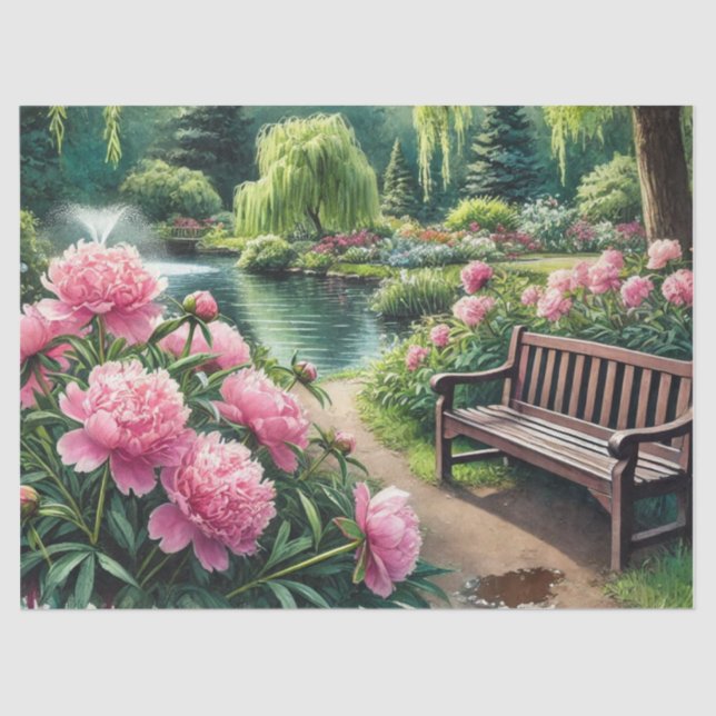 Papel De Seda Flores Cor-de-Rosa Belas Peônias (Frente )