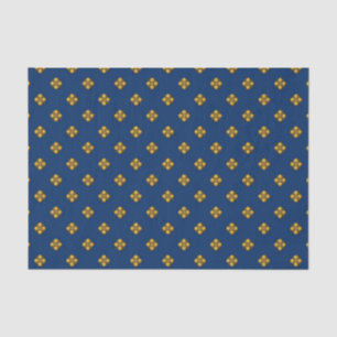 Papel De Seda Flores Cruciferosas Douradas em Azul