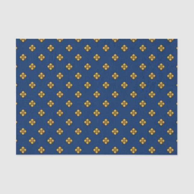 Papel De Seda Flores Cruciferosas Douradas em Azul (Frente )