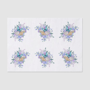 Papel De Seda Flores da Primavera, Borboletas e Conchas de Mar D