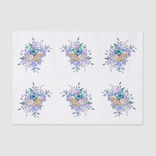 Papel De Seda Flores da Primavera, Borboletas e Conchas de Mar D (Frente )