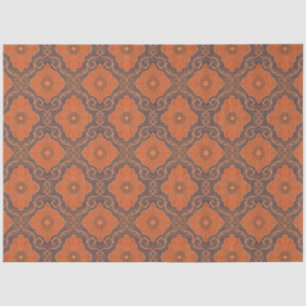 Papel De Seda Flores Damask Orange Brown Vintage Padrão Floral