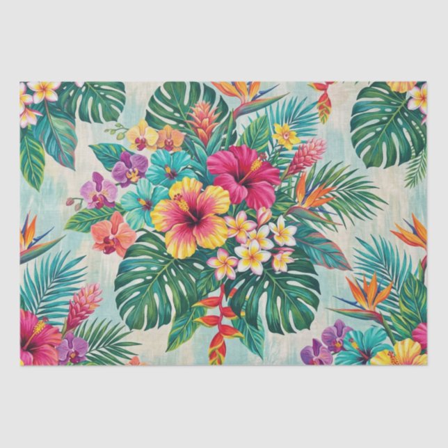 Papel De Seda Flores de Aloha em Floração Tropical (Frente )