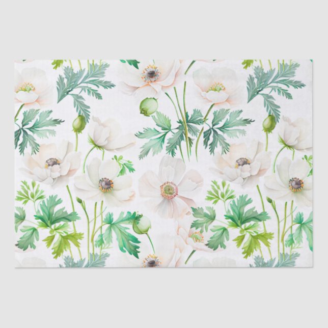 Papel De Seda Flores de anêmona branca pintadas em creme (Frente )