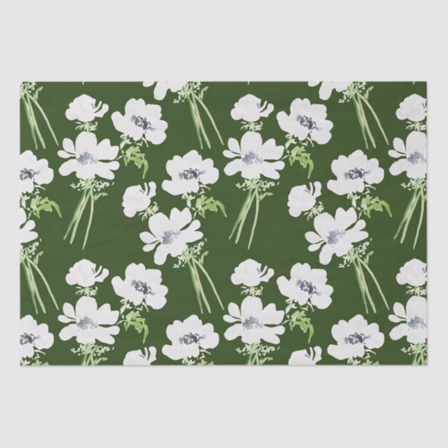 Papel De Seda Flores de anêmona branco de aquarela (Frente )