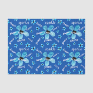 Papel De Seda Flores de Aquarela Azul com Afirmações