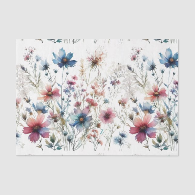 Papel De Seda Flores De Aquarela Flor De Álcool Floral (Frente )