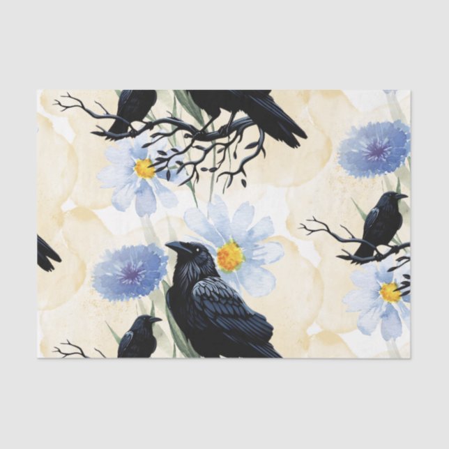 Papel De Seda Flores de Aquarela Flores Botânica Raven (Frente )