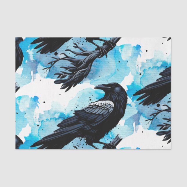 Papel De Seda Flores de Aquarela Flores Botânicos Raven (Frente )