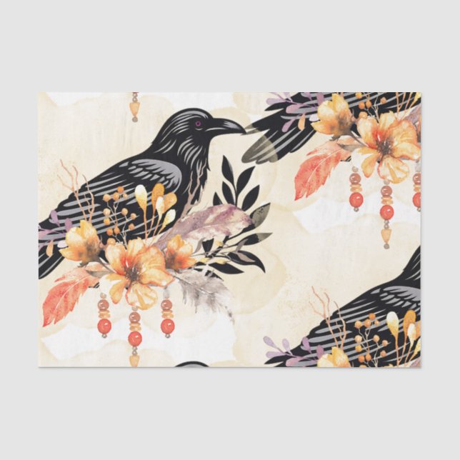 Papel De Seda Flores de Aquarela Flores Botânicos Raven (Frente )